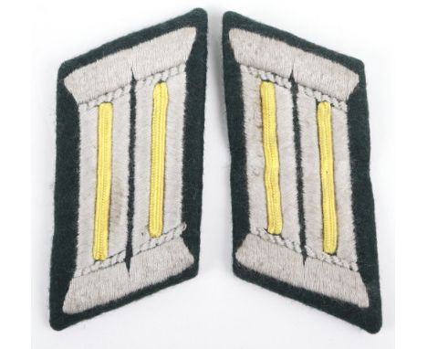 WW2 German Army Signals Officers Tunic Collar Patches, matched pair of embroidered collar patches with lemon yellow waffenfar