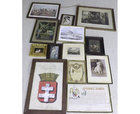 Thirteen various framed pictures to include a print of Bath