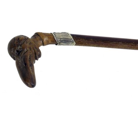 Antique novelty walking stick, the handle carved with a humorous head of a gentleman with a long nose, 36" long