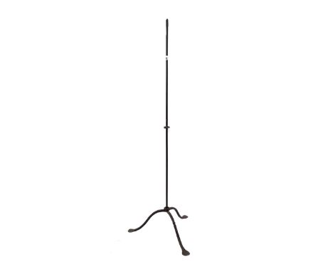 Wrought iron tripod floor stand, possibly for a lamp, 67" high