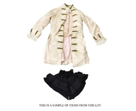 Small collection of vintage clothing to include child's pink silk day suit with lace cuffs and gold thread lapels; together w