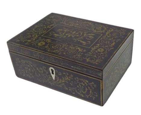 Attractive Regency penwork box decorated with acanthus leaf and flowerheads, enclosing a baize lined interior with pearl escu