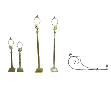 Four various table lamps in the form of Corinthian columns; together with a hanging bracket light (5)