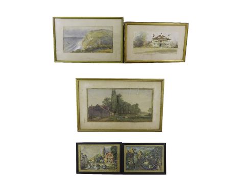 19th Century School - 'Abbotsham Cliffs, North Devon', monogrammed AMP and dated 1867, watercolour, 7.5" x 14", framed; toget