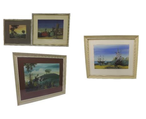 By Richard Constable (born 1932) - four exotic landscapes, all signed and dated 1974, gouache on paper, ranging from 16" x 21