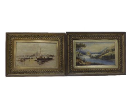 By E*M* Goss - 'Yarmouth from Drayton Water', signed and dated '96, titled verso, oil on board, 5.5" x 8.5", framed; together