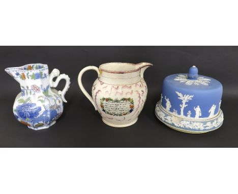 English antique Sunderland lustre ovoid jug commemorating a west view of the cast iron bridge over the river Wear built by R 