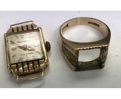 9ct gold ring (6.3g), 18ct gold cased ladies watch.