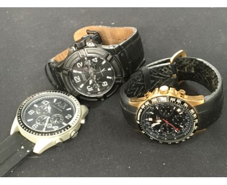 Three watches consisting of A/X chronograph, Secondary Chronograph and Guess three dial watch - NO RESERVE