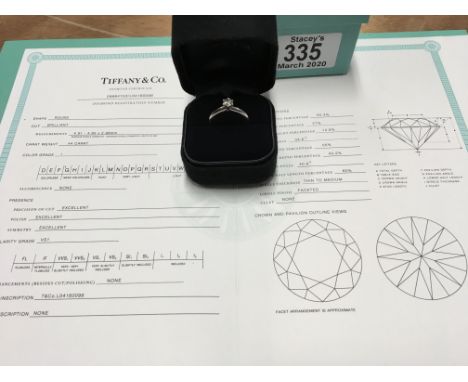 A Tiffany platinum and diamond solitaire .44ct ring with certificate VS1 clarity. (Matching serial numbers on shank).