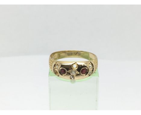 A Victorian 18ct gold ruby and diamond ring, stone missing, approx 4.4g and approx size Q.