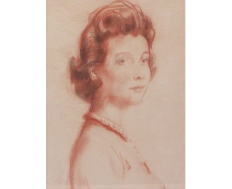 John Thomas Young Gilroy (British 1898-1985): 'Mrs Thomson' and another bust portrait, pair red crayon one signed 38cm x 28cm