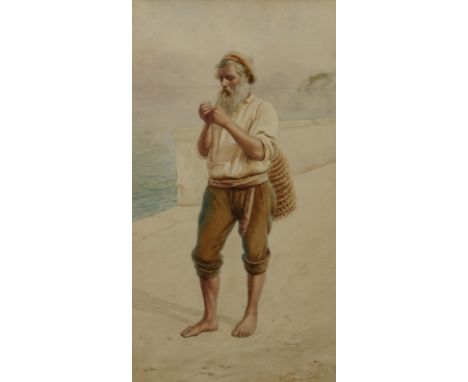 Continental School (19th/20th century): Portrait of a Fisherman, watercolour indistinctly signed 45cm x 24cm   Condition Repo