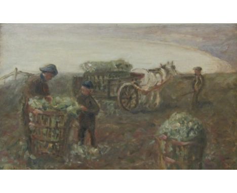 Staithes Group (19th/20th century): The Cabbage Patch 'Runswick', oil on mahogany panel titled in the paint unsigned 16cm x 2