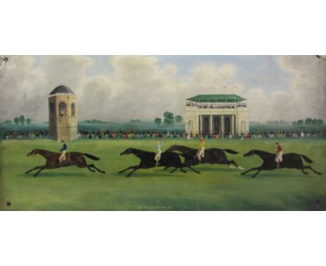 Graham P Flight (American 20th century): 'The Doncaster Gold Cup 1838', oil on panel initialled and titled 60cm x 121cm (unfr