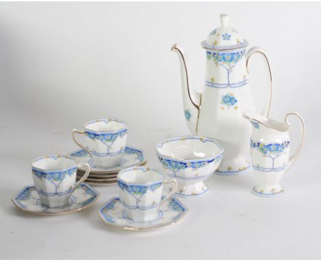 FIFTEEN PIECE ROYAL DOULTON 'ARVON' PATTERN CHINA COFFEE SET FOR SIX PERSONS, blue printed with stylised floral borders, heig