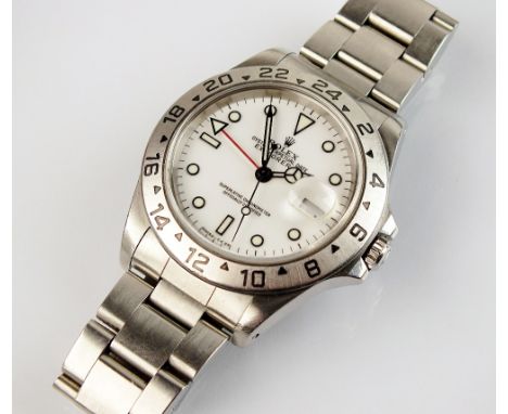A Gentleman's Rolex stainless steel Perpetual Oyster date Explorer II Superlative Chronometer wristwatch, the white dial with