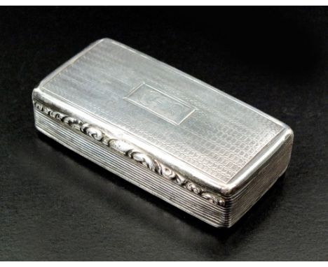 A George IV silver snuff box, Joseph Taylor, Birmingham 1826, of rectangular form with engine turned decoration and initials,