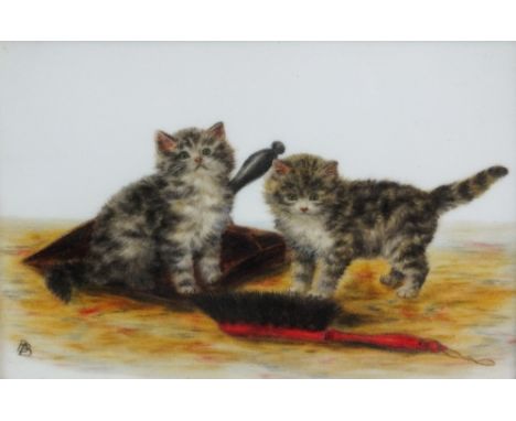 Bessie Bamber (fl.1900-1910)
Kittens in a Basket Playing with Wool
Kittens in a Dust Pan
both signed with initials
oil on mil