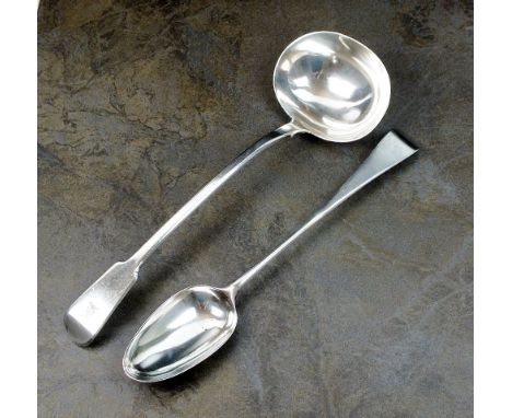 A George II silver Old English pattern basting spoon, Ebenezer Coker & Thomas Hannam, London 1759, 31cm long, together with a