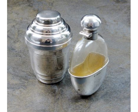 A silver mounted hip flask, William Hutton & Sons Ltd, London 1902, with engraved 'H' to removable cup, together with a white