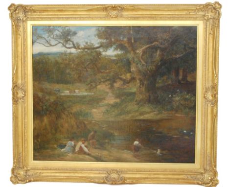 John Thomas Peele (1822-1897)
Children playing beside a river
signed lower right and dated 1887
oil on canvas
63 by 76 cm