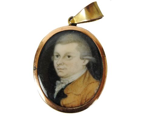Circle of James Scoular (1741-1787)
Portrait Miniature of a Gentleman wearing a powdered wig and light brown jacket,
3.5cm hi