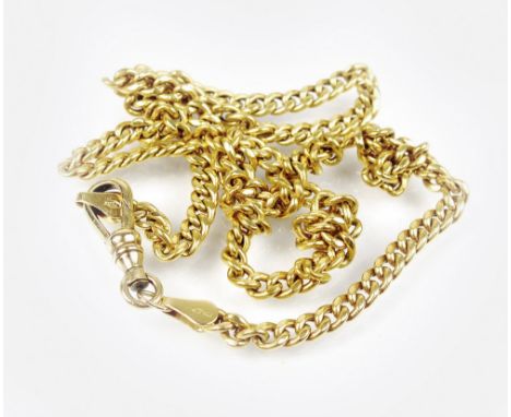 A yellow metal curb link chain, with attached swivel, stamped '750', 52cm long, weight 14gms