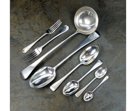 A part canteen of silver flatware, Goldsmiths & Silversmiths, London 1910 & 1911, comprising twelve tablespoons, ten table fo