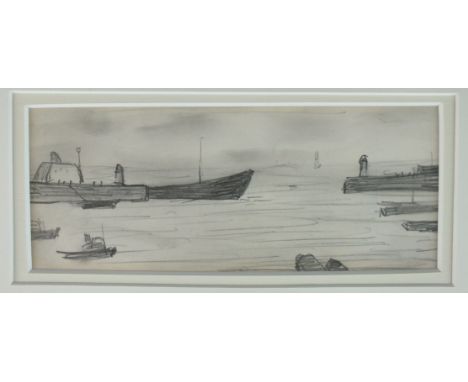 Laurence Stephen Lowry RA (1887-1976)
Tanker entering the Tyne
numerous gallery and exhibition labels verso
pencil drawing
8 
