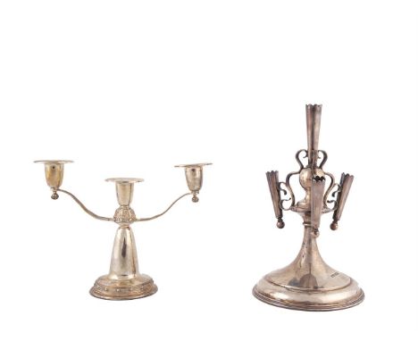 AN IRISH COMMEMORATIVE SILVER TWO BRANCH CANDELABRA, Dublin 1966, mark of Irish Silver Ltd., engraved with Celtic and geometr