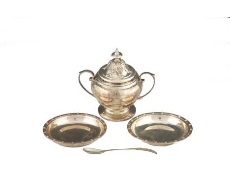 A NEAR PAIR OF IRISH CELTIC REVIVAL PATTERN SILVER BON BON DISHES, Dublin 1967 and 1968; together with a small two handled su