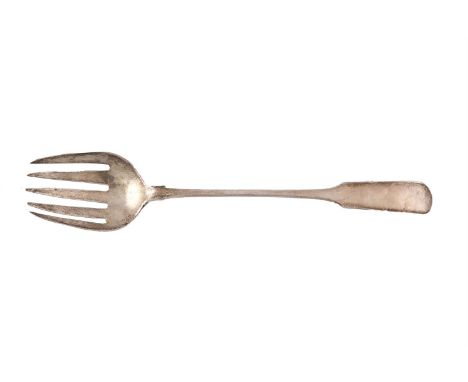 AN IRISH PROVINCIAL SILVER FIDDLE PATTERN SALAD FORK, Cork c.1815, mark of John Toleken (1768-1836), marked ''STERLING”, with