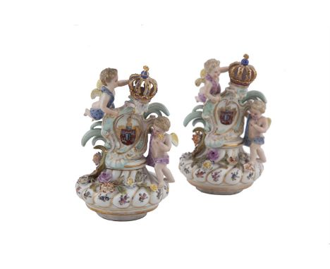 ***PLEASE NOTE THIS LOT IS ONLY PARTLY ILLUSTRATED IN PRINTED CATALOGUE***A PAIR OF DRESDEN PORCELAIN VASES and covers, 19th 