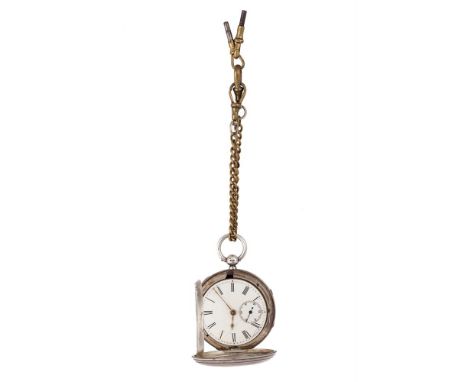 A SILVER FULL HUNTER POCKET WATCH, circa 1914The circular engine turned cover centred with an engraved cartouche, opening to 