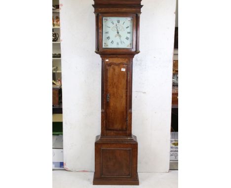 George III Oak and Mahogany Cross-banded Longcase Clock, the square painted dial signed Rob. Hall, Oswestry with a 30 hour mo