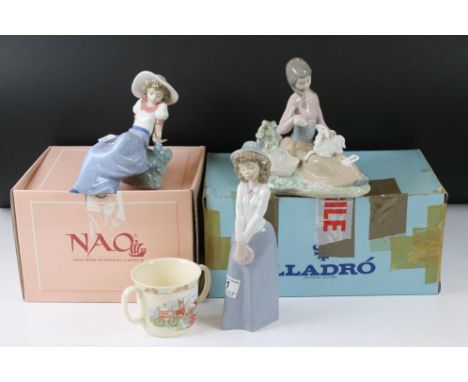 Boxed Lladro ' Little Bo Peep ' figure model 1312, 18cm high together with a Boxed Nao ' Listening to the bird song ' Figurin