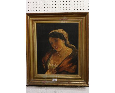 Jules Vestir, oil on panel, portrait of a gypsy girl, in a gilt frame 