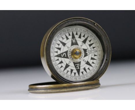 Brass Cased Circular Pocket Compass by Callaghan, London, with screw-on lid, 4cm wide 