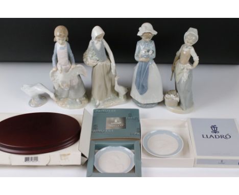 Lladro &amp; Nao including Lladro Goose, Four Nao Figurines, Two Lladro Trinket Dishes and a Stand 