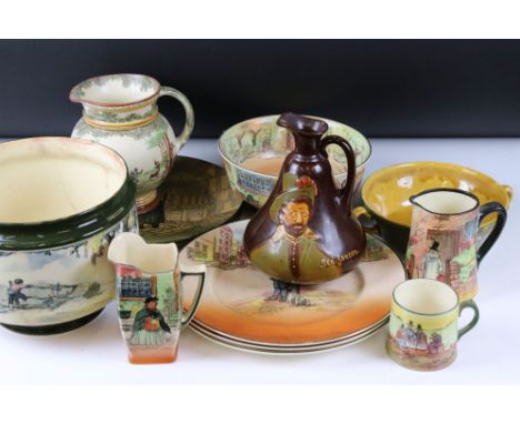 Royal Doulton Dewar's Whisky ' Ben Jonson ' Flask  together with twelve items of Royal Doulton series ware including Dickens 