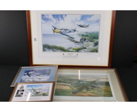 Three Geoff Nutkins Military Aircraft Signed Colour Prints - ' Clifftop Chase ' limited edition no. 110/200, image measures 5