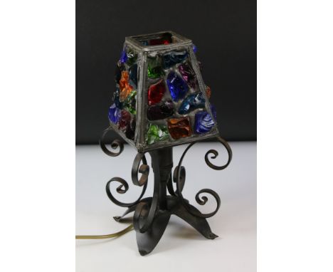 Peter Marsh - Mid 20th century Pebble or Rock Coloured Glass and Wrought Iron Table Lamp, c1955 to 1965, 32cm high 