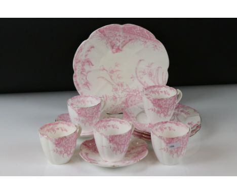 Early 20th century Wileman part Tea Set decorated with pink flowers and foliage comprising 5 tea cups, 2 saucers, 4 tea plate