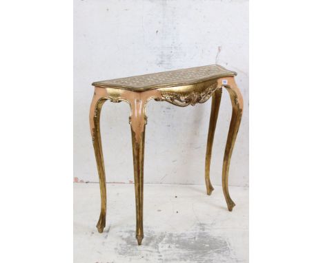 Italianate Giltwood and Pink Painted Console Table of serpentine outline raised on cabriole legs, 90cm wide x 30cm deep x 80c
