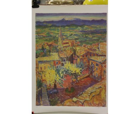 Frederick Gore RA (1913 - 2009) Signed Limited Edition Lithograph titled ' Bonnieux, Mount Ventoux in the distance ' no.141/2