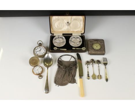 A small group of mixed collectables to include a Goliath pocket watch, a silver cased pocket watch within a silver framed poc