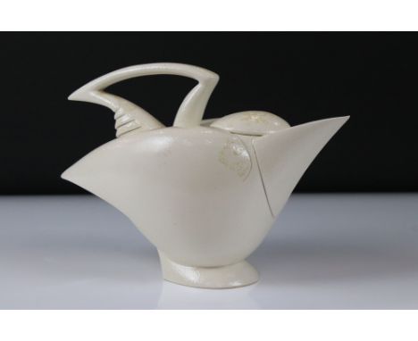 Anthony Theakston (born 1965), White Glazed Jug / Teapot modelled in the form of an Art Deco style Bird, 17cm high 
