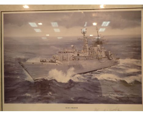 Signed Tremethick limited edition print  of HMS Beaver 22 / 850 45 x 30 cm  CONDITION REPORT: Reasonable condition, some foxi