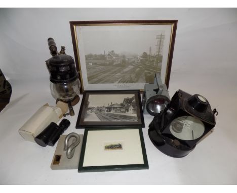 A railway signalling lamp and other railway related items.